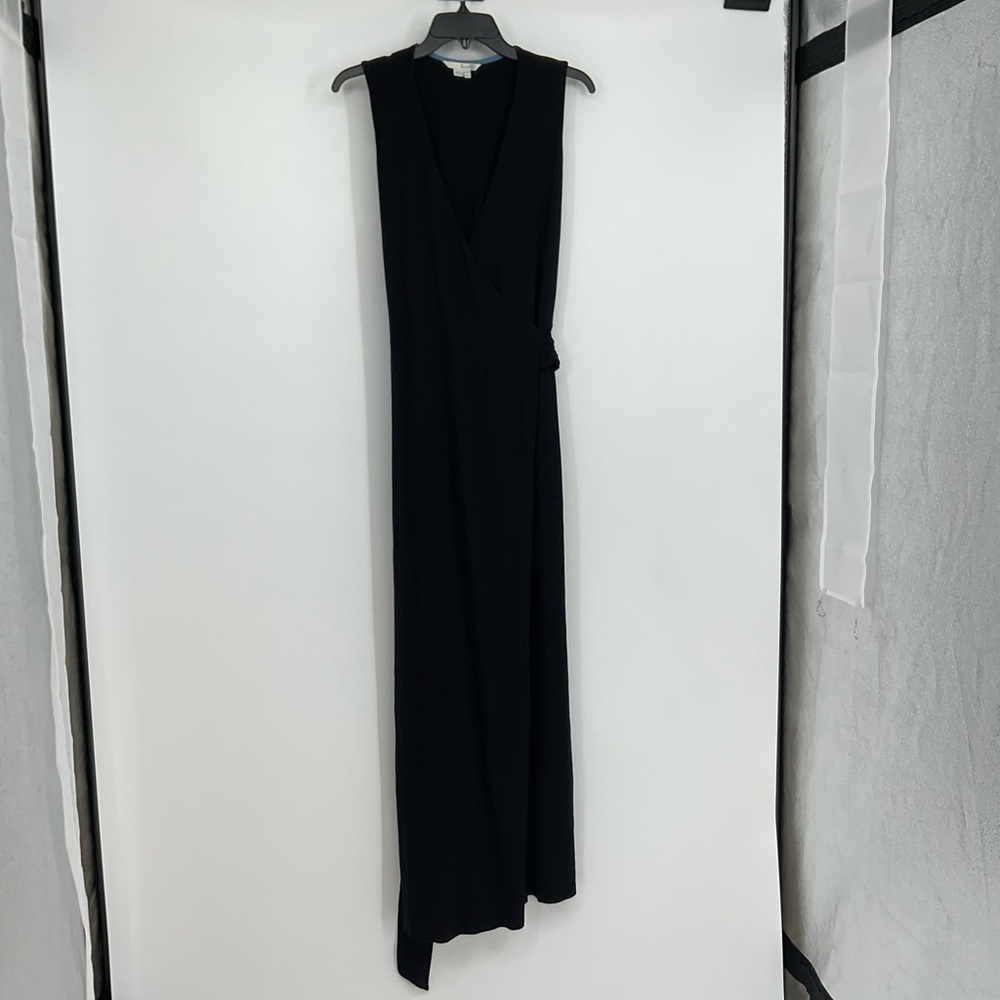 Boden V Neck Black Sleeveless Wrap Maxi Dress, size 6